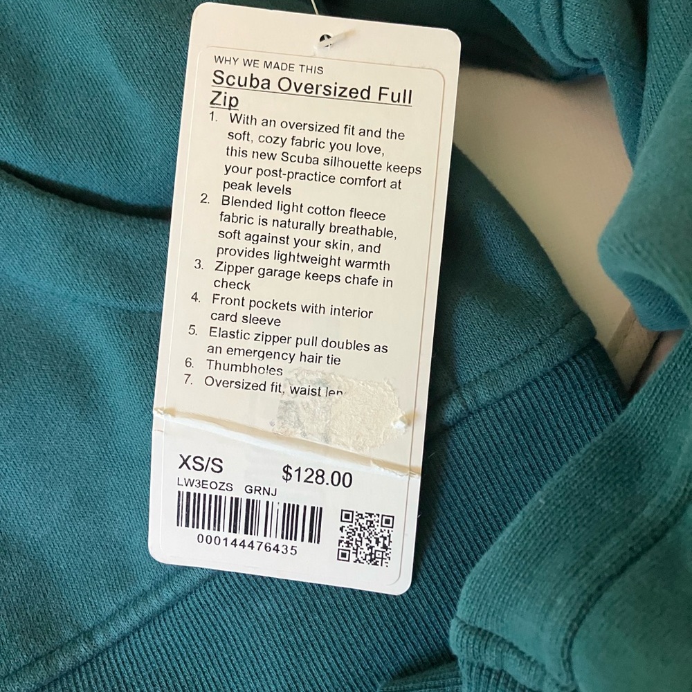 NWT Lululemon Scuba Oversized Full Zip Hoodie, Sz XS/S, Green Jasper - Picture 5 of 9